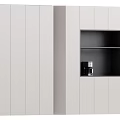 Modern Minimalist White Sideboard With Gray Accents Open Shelf And Coffee Machine