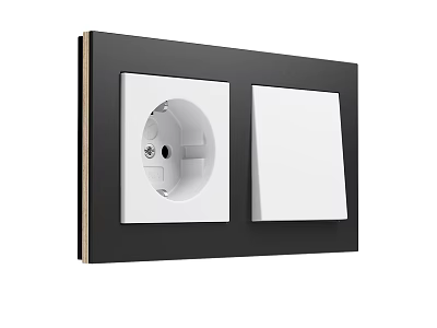 Practical Double Switch Panel With Black Frame Round Socket And White Square Switch 3d model