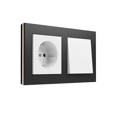 Practical Double Switch Panel With Black Frame Round Socket And White Square Switch 3d model