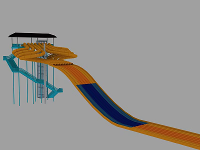 Outdoor Amusement Park Slide Equipment Featuring Orange Blue Lanes And Platform Structure 3d model