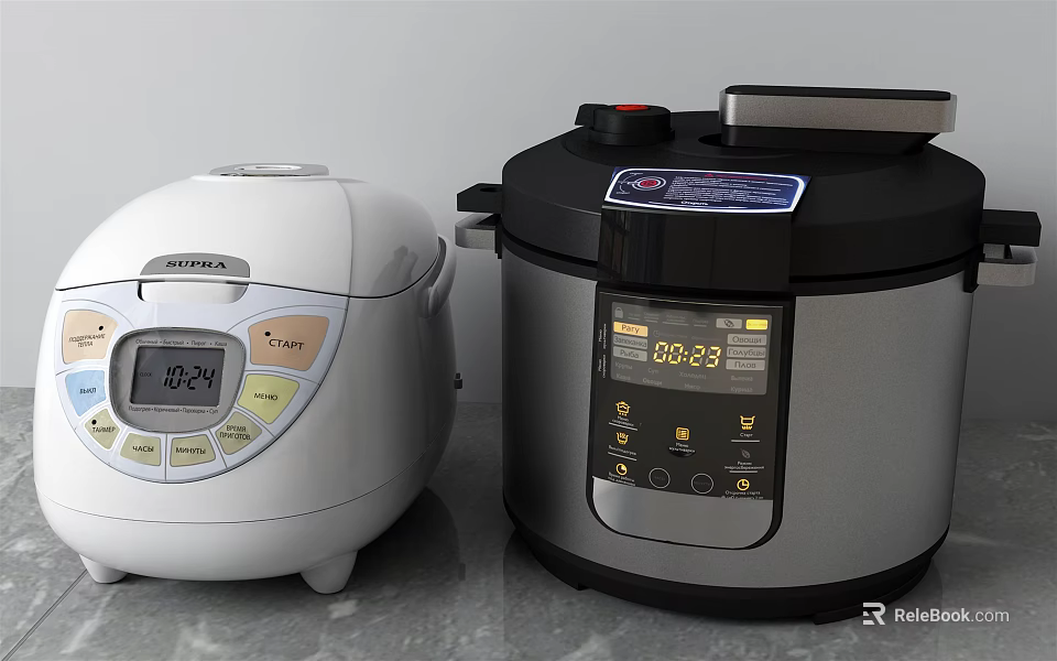 Modern Kitchen Appliances Rice Cooker and Electric Pressure Cooker with Digital Display and Control Panel 3d model 
