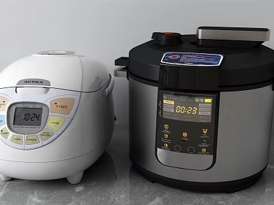 Modern Kitchen Appliances Rice Cooker and Electric Pressure Cooker with Digital Display and Control Panel 3d model