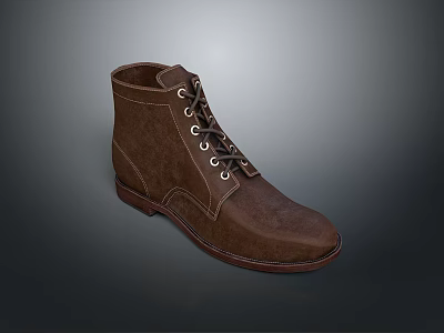 Brown Leather Lace Up Boots Classic Style For Everyday Wear Design 3d model