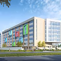 Xidian University Modern School Building With Colorful Window Panels Glass Curtain Walls And Green Lawns