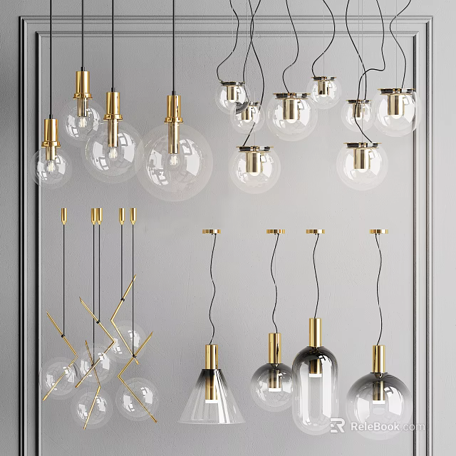 Modern Pendant Lights With Gold Metal Accents And Clear Glass Shades For Interior Decor 3d model 