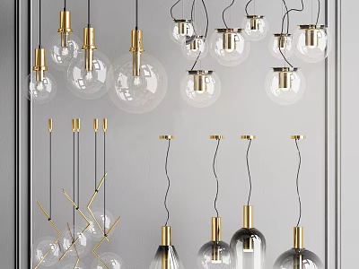 Modern Pendant Lights With Gold Metal Accents And Clear Glass Shades For Interior Decor 3d model