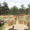 Wolf Warrior Outdoor Expansion Area Featuring Camouflage Tent Sandbag Bunkers Trees And Watchtower