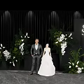 Elegant Wedding Floral Installation With Greenery White Flowers Bride And Groom