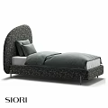 Modern Kids Bed With Arched Textured Fabric Headboard Gray Bedding And Metal Legs