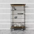 Elegant Modern Decorative Cabinet With Glass Shelves Metal Frame And Decorative Sculptures