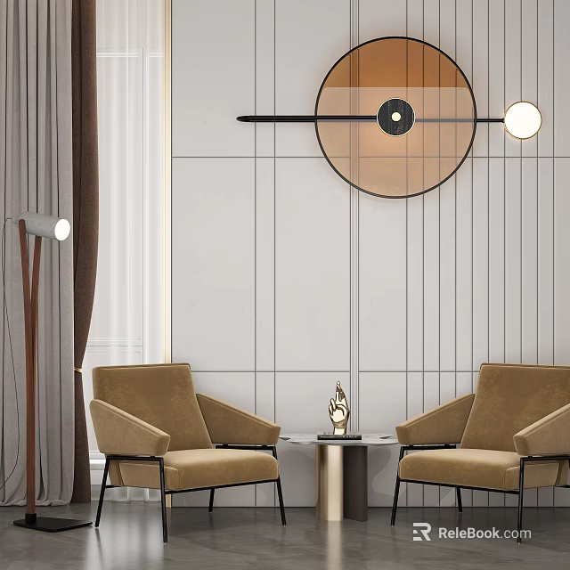 Stylish Brown Fabric Leisure Sofa Set With Side Table And Decorative Lamp 3d model