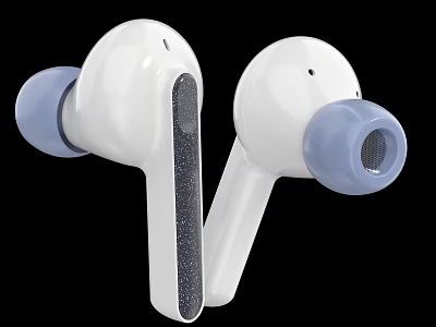 White Wireless In Ear Headphones With Blue Ear Tips And Modern Sleek Design 3d model