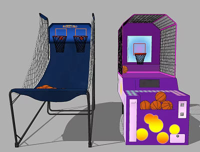 Entertainment Appliances Basketball Game Machines Blue Purple with Hoop and Ball Patterns for Indoor Fun 3d model