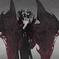 Woman With Black Long Hair Horns And Black Wings In Decorative Fantasy Outfit 3d model