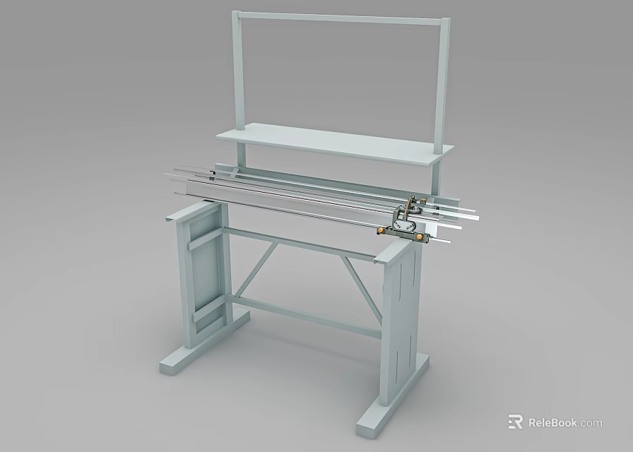 Industrial Equipment Workbench With Metal Frame Sliding Rails Upper Shelf And Support Structure 3d model 