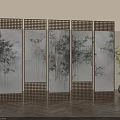 Traditional Chinese Room Divider With Bamboo Pattern And Wooden Frame Panels
