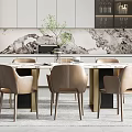 Modern Elegant Restaurant Interior With Dining Table Chairs Wine Cabinet And Marble Backsplash 3d model