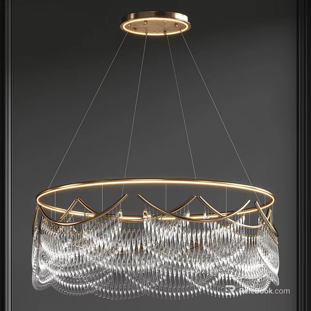 Elegant Modern Crystal Chandelier with Gold Circular Frame and Hanging Crystals 3d model 