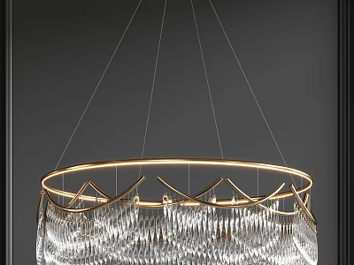 Elegant Modern Crystal Chandelier with Gold Circular Frame and Hanging Crystals 3d model