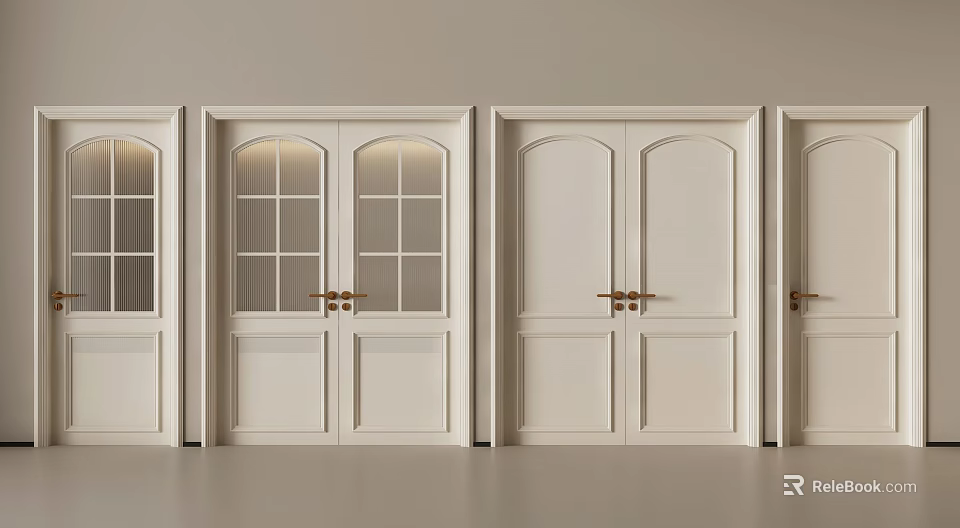 White Double Doors For Home Interior Featuring Various Panel And Glass Designs 3d model