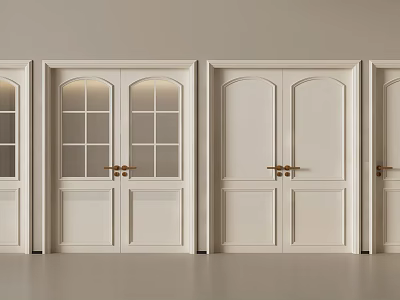 White Double Doors For Home Interior Featuring Various Panel And Glass Designs 3d model