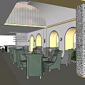 Elegant Hotel Lobby Interior Design With Arched Doorways Large Painting Sofa Sculpture And Columns