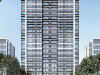 Modern High Rise Building Exterior Design With Surrounding Trees And Architecture 3d model