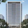 Modern High Rise Building Exterior Design With Surrounding Trees And Architecture