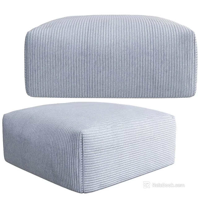 Comfortable Modern Light Blue Corduroy Ottoman With Soft Padded Surface And Square Design 3d model 