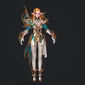 Elegant Fantasy Elf Character With Blonde Hair White Leggings And Ornate Green Gold Outfit