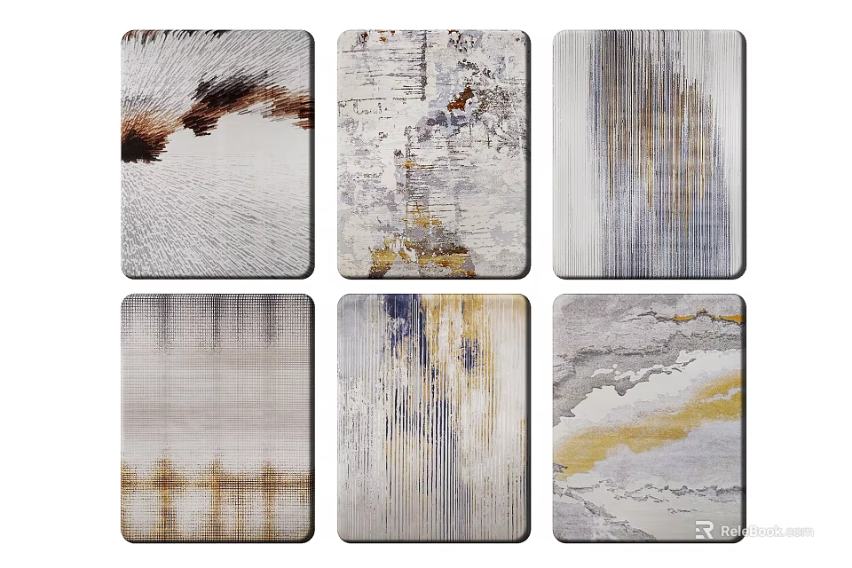 Modern Abstract Square Rugs With Gray Brown Gold Tones And Textured Patterns 3d model