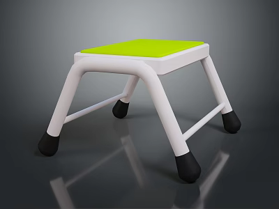 Modern Simple Stool With White Frame Green Seat And Black Non Slip Feet 3d model