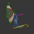 Mythical Character And Winged Creature With Colorful Wings Pink Spear And Glowing Platform