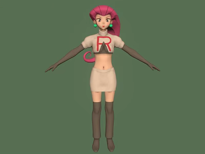Pink Haired Character in White Top R White Skirt Black Gloves Brown Boots Green Background 3d model