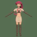 Pink Haired Character in White Top R White Skirt Black Gloves Brown Boots Green Background