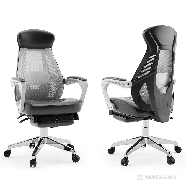 Modern Office Chair With Mesh Back Gray And Black Design Silver Base Armrests 3d model 