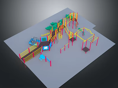Colorful Children's Playground Structure With Climbing Frames Slides And Platforms 3d model