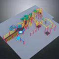 Colorful Children's Playground Structure With Climbing Frames Slides And Platforms