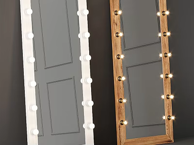 Elegant Decorative Mirrors With White And Wooden Frames Surrounding Light Bulbs 3d model