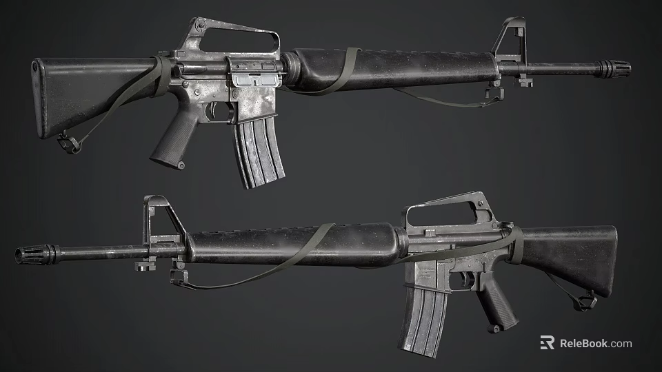 Dual Angle View Of Modern Military Rifle With Detachable Magazine And Ergonomic Grip Design 3d model 