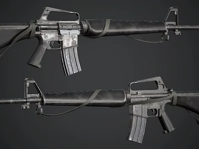 Dual Angle View Of Modern Military Rifle With Detachable Magazine And Ergonomic Grip Design 3d model