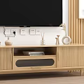 Minimalist Wooden TV Stand with Decor Items TV and Wall Art in Living Room