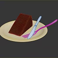 Delicious Slice of Rich Chocolate Cake on White Plate with Knife and Fork