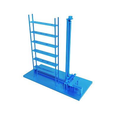 Blue Metal Structure With Multiple Shelves Vertical Column And Base Platform 3d model