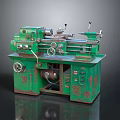 Vintage Green Lathe Machine With Metal Components Control Dials And Base 3d model