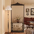 Decorative Partition With Floral Vase Floor Lamp Sofa And Wall Art In Living Room