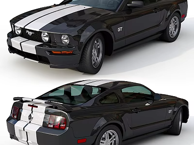 Black GT Sports Car With White Racing Stripes And Sleek Exterior Design 3d model