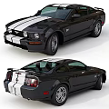 Black GT Sports Car With White Racing Stripes And Sleek Exterior Design