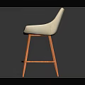 Modern Bar Stool With Light Beige Backrest Brown Cushion And Orange Metal Legs