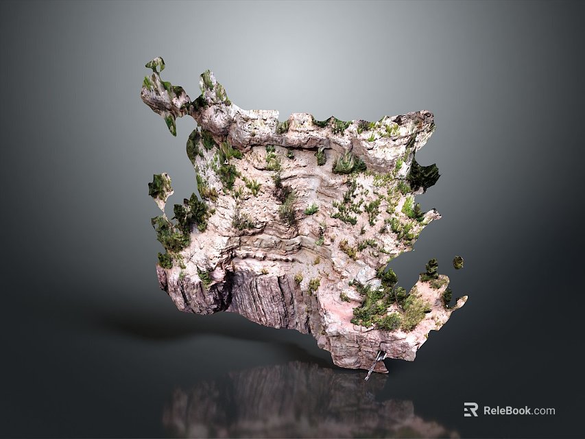 Natural Stone Wood Landscape Model With Layered Irregular Green Plant Covered Shape 3d model 